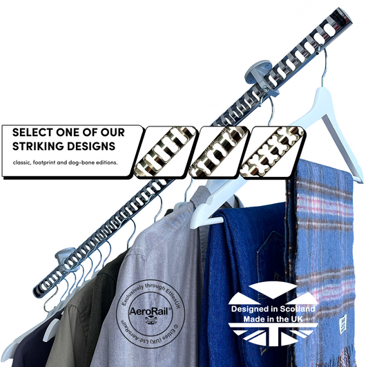 Clothing hangers with various designs on a white background